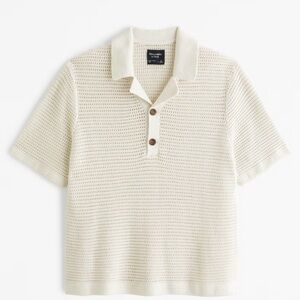 Abercrombie & Fitch Men's Camp Collar Sweater Polo in Cream